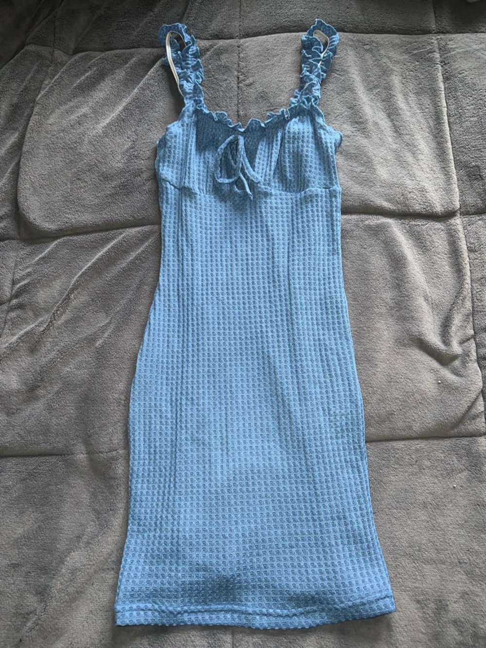 SHEIN Sky Blue Waffle Knit Midi Dress with Ruffle Straps